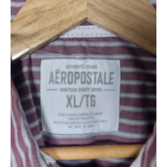 Aeropostale Men's Size XL Shirt Long Sleeve Button Up Maroon & White Striped - Picture 7 of 9
